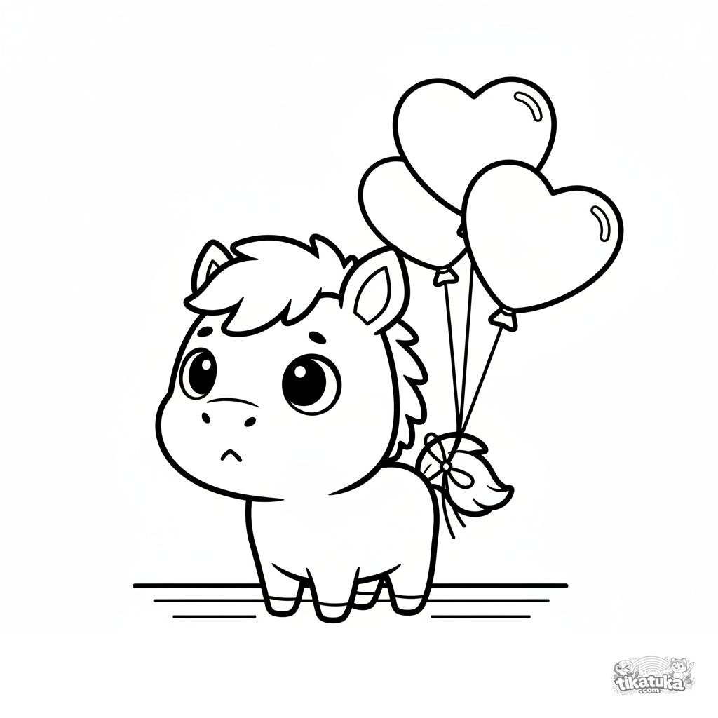 Poni pequeño con globos