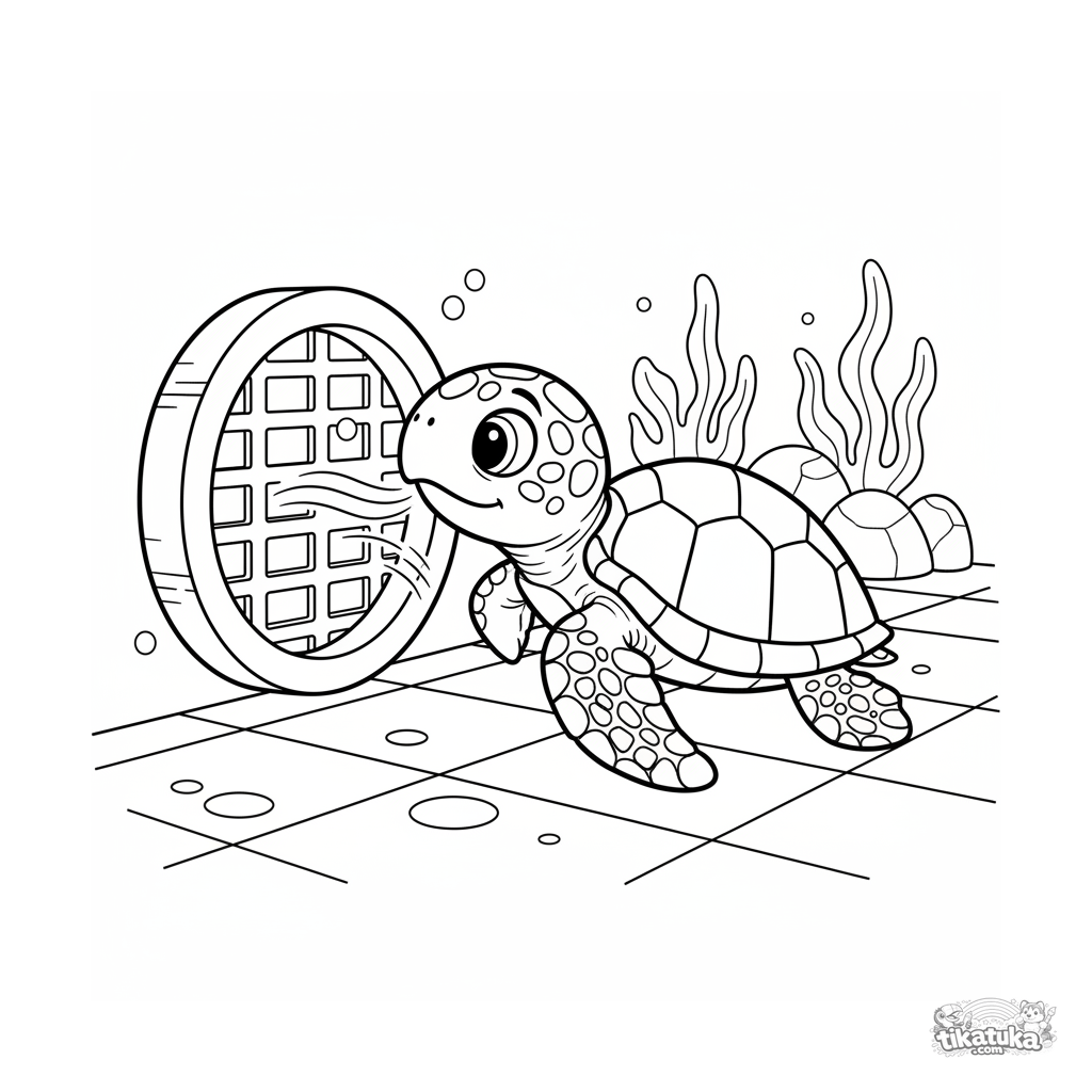 Tortuga Bebé Explorando un Filtro de Piscina