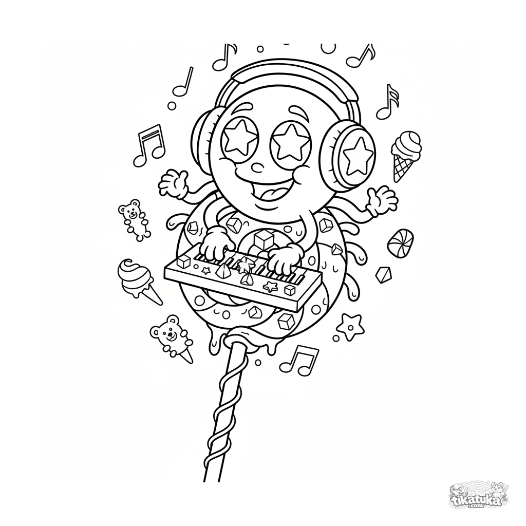 Microbio en Racimo Músico en Escenario de Piruleta