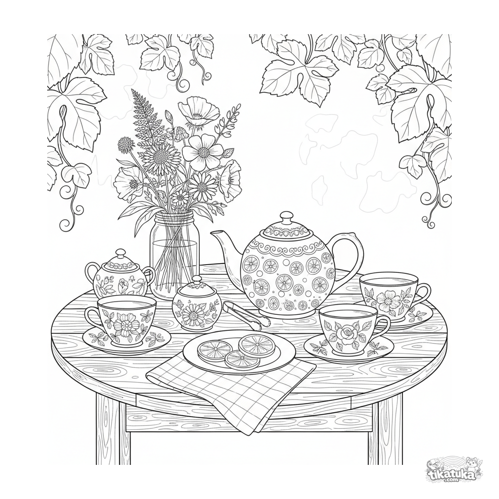 Naturaleza muerta con servicio de té vintage