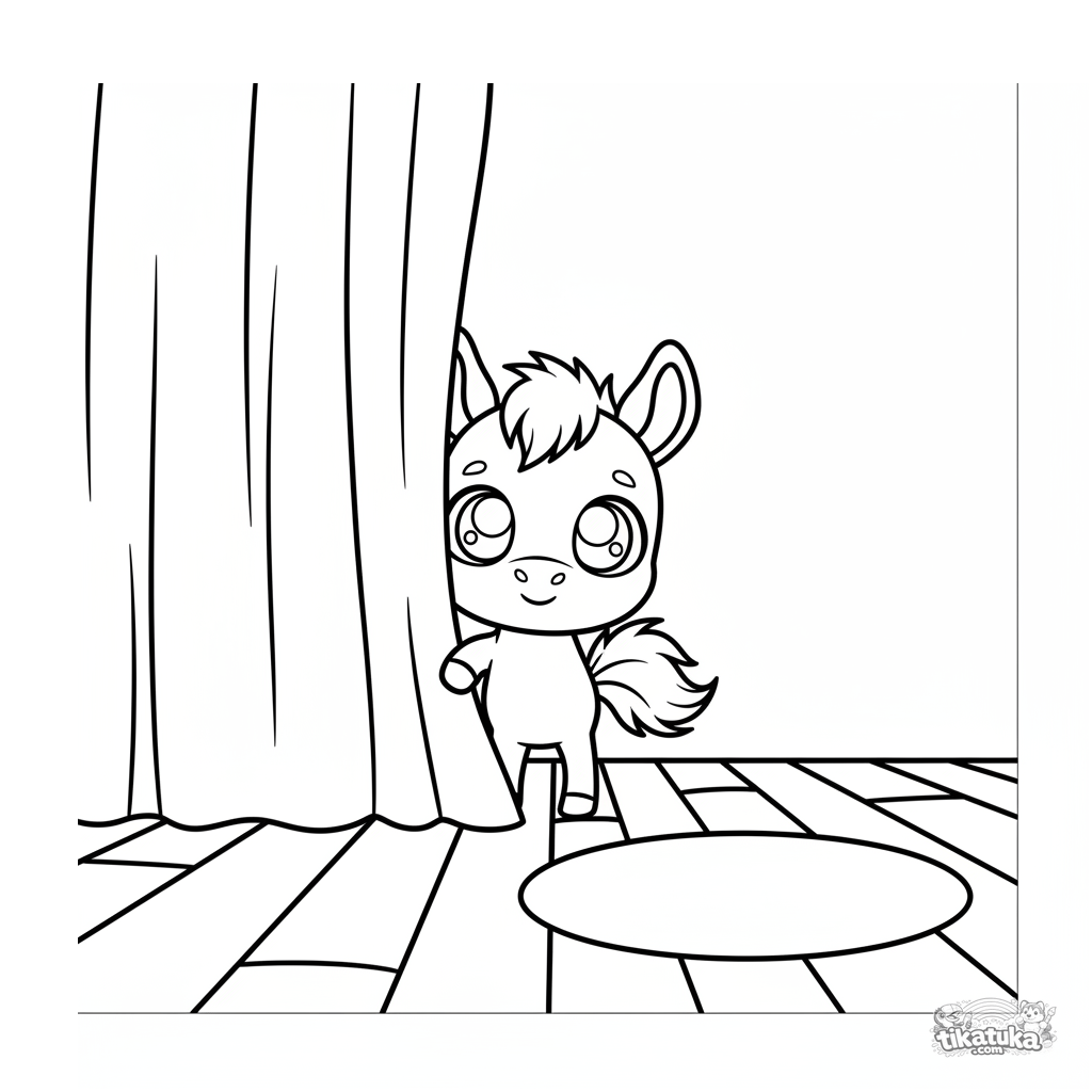 Potro Asomándose Tras la Cortina