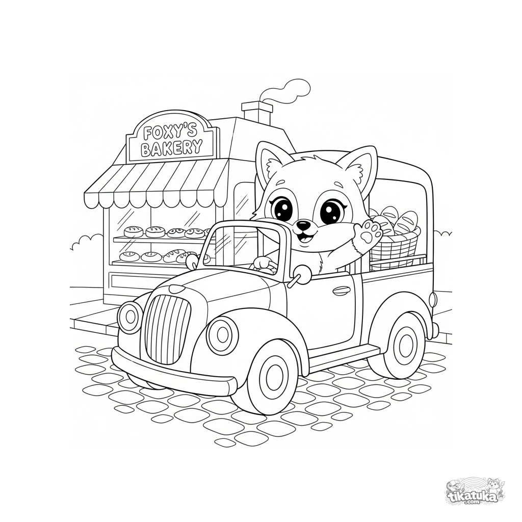 Foxy conduciendo una furgoneta de reparto vintage