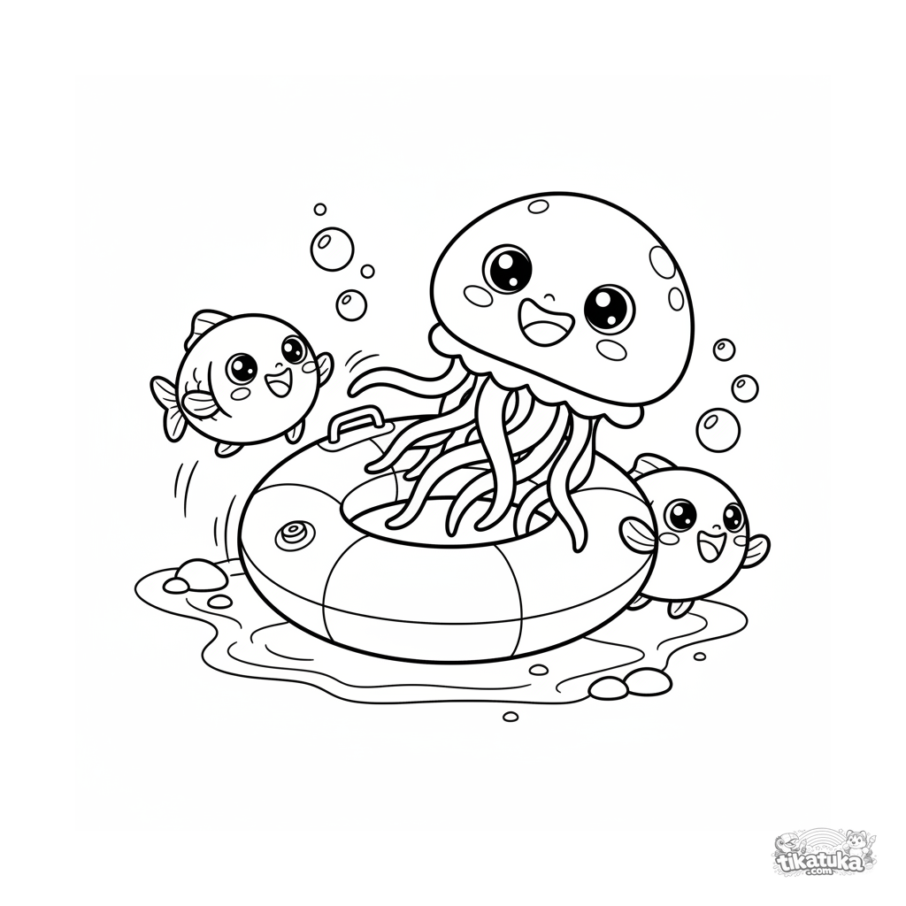 Medusa y Peces Jugando a la Persecución Alrededor del Anillo