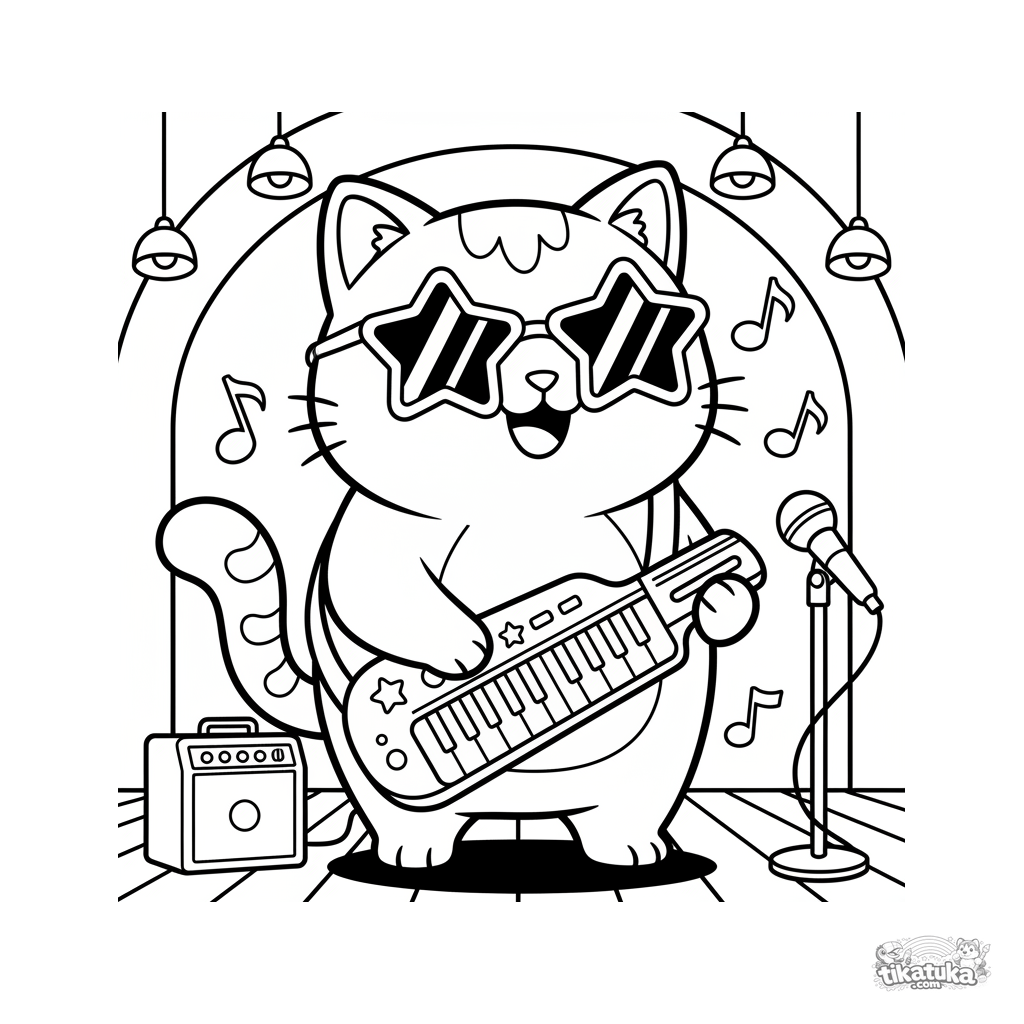 Gato Kawaii con Keytar en el Escenario