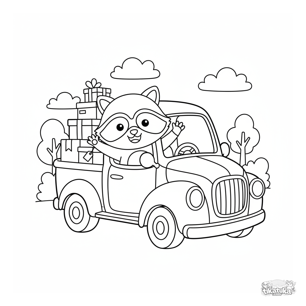 Mapache Shmyak Conduciendo una Furgoneta de Reparto Vintage