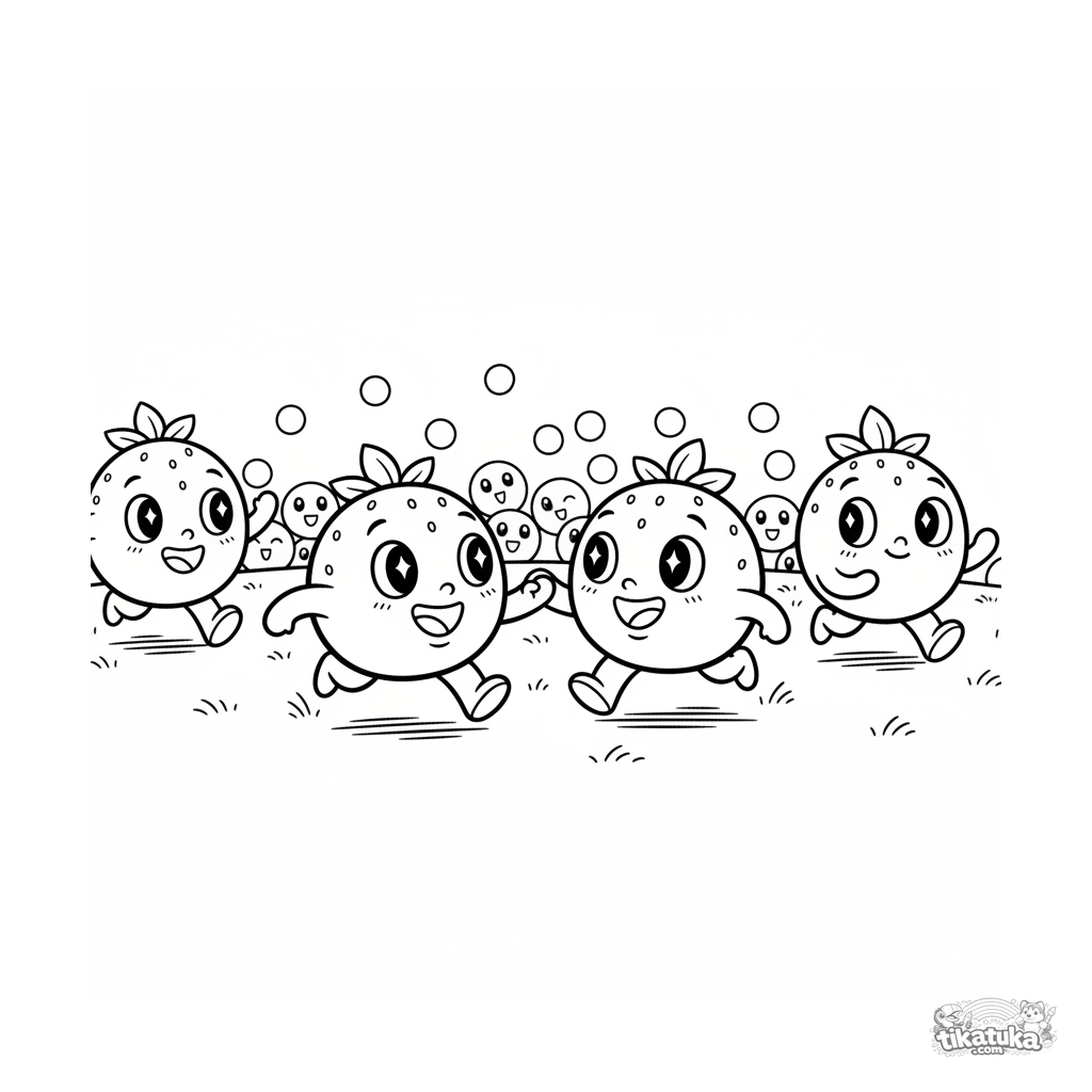 Amigos mochi de fresa jugando a la mancha