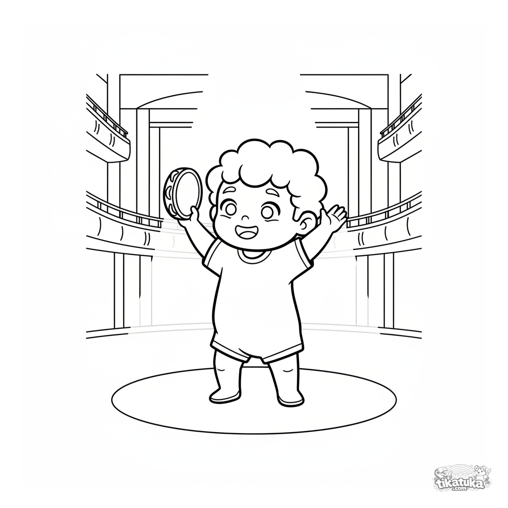 Niño Pequeño con Pandereta en el Escenario