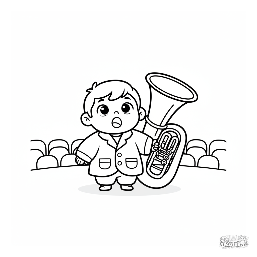 Niño pequeño con tuba en el escenario