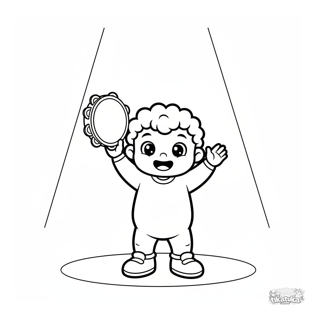 Niño Pequeño con Pandereta en el Escenario