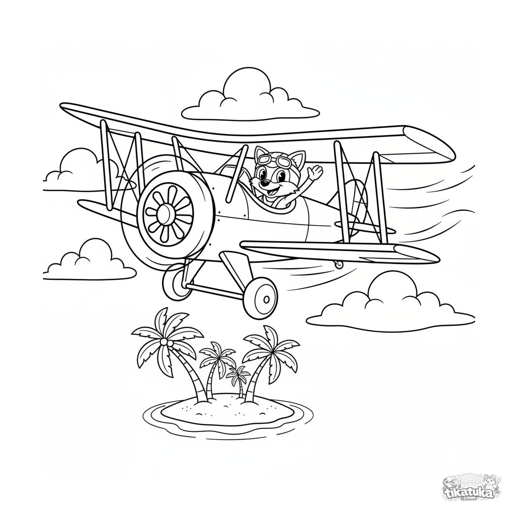 Biplano sobre la isla tropical