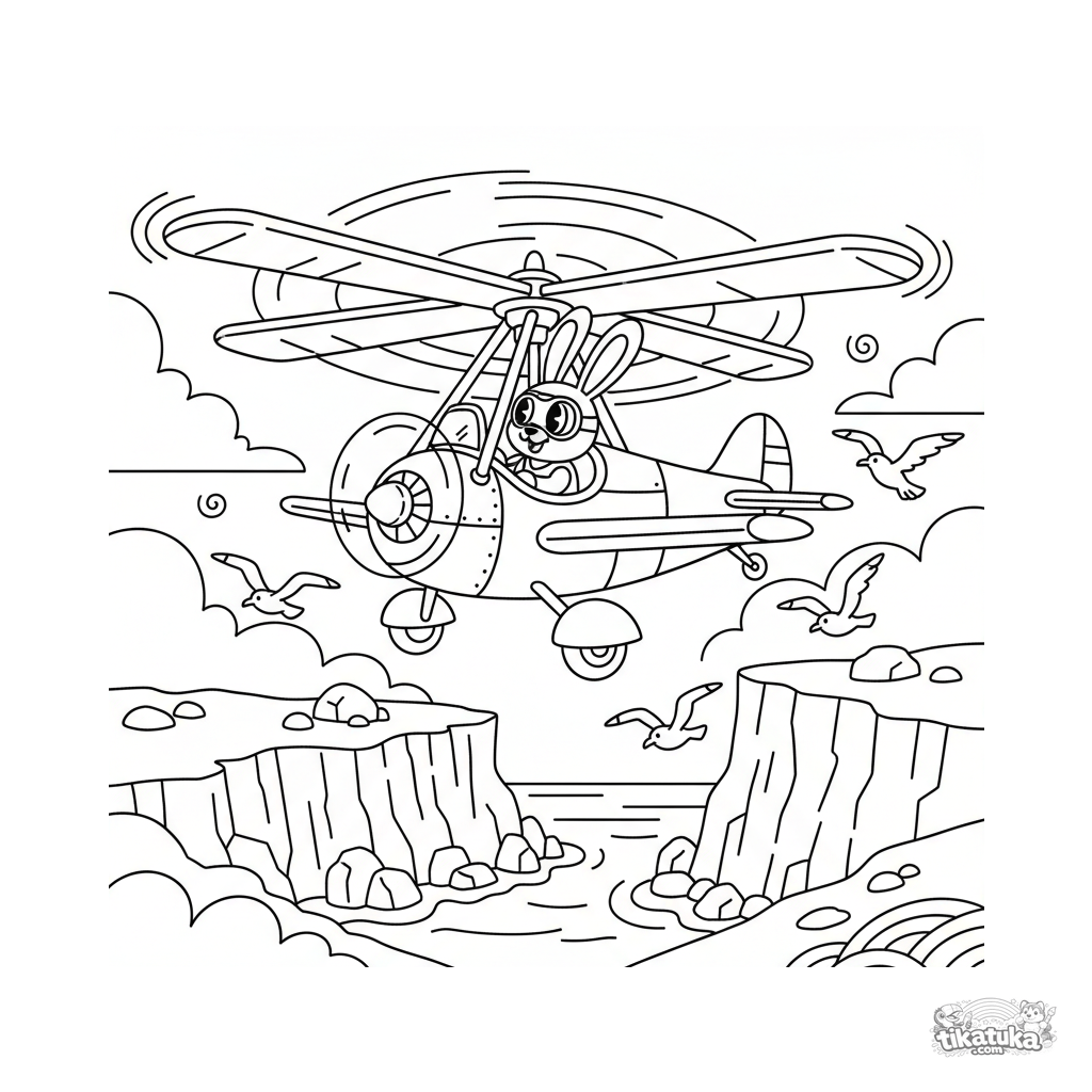 Autogiro Vintage Sobre Acantilados Neblinosos