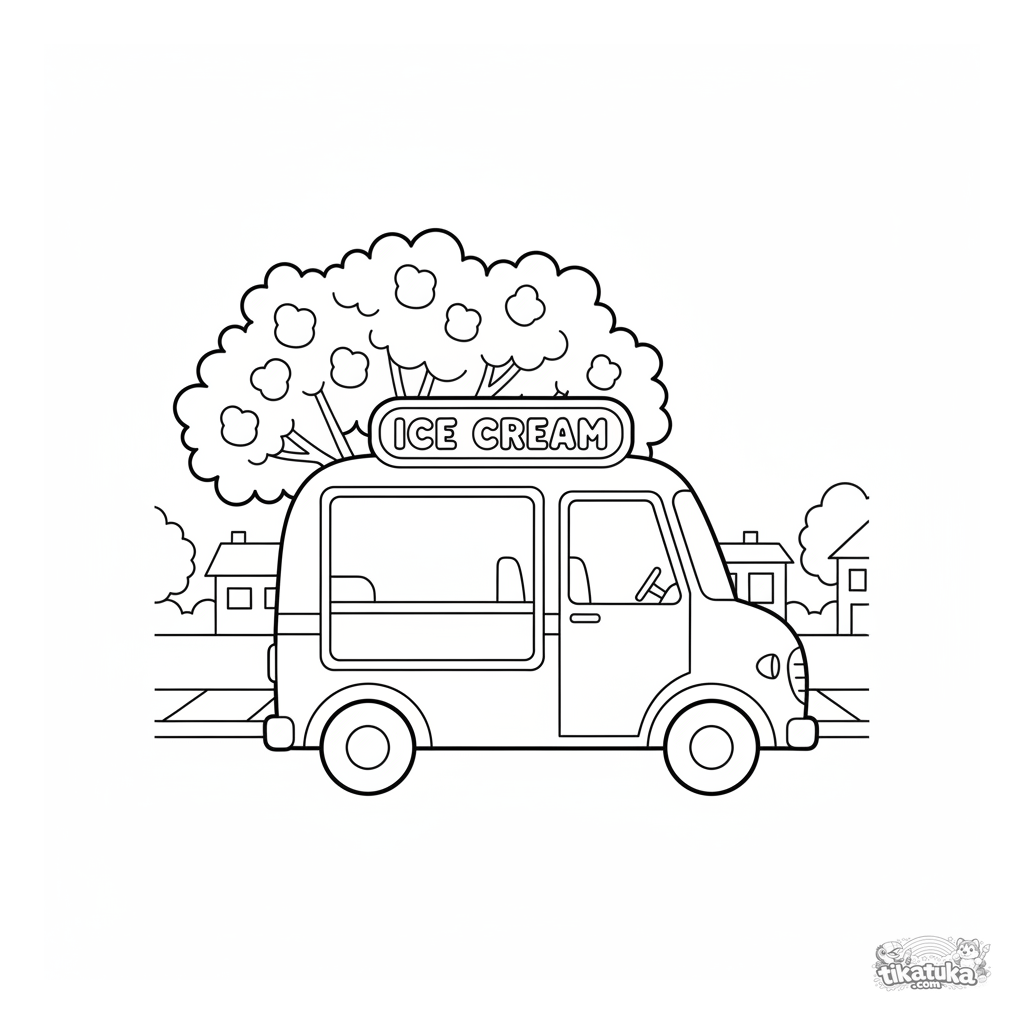 Camión de Helados Vintage Estacionado Bajo un Árbol en Flor