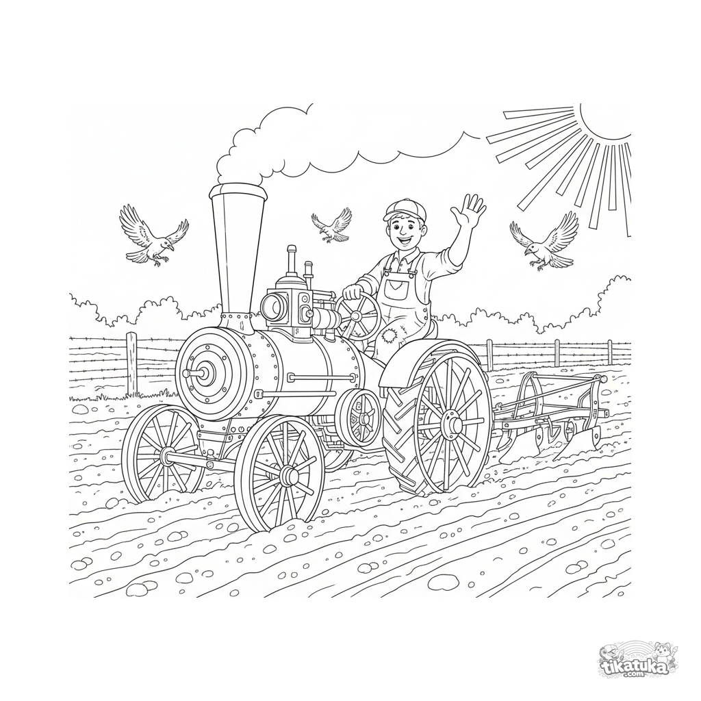 Tractor de vapor vintage en la granja