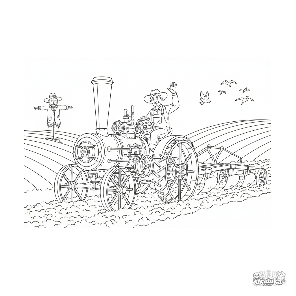 Tractor de Vapor Antiguo Arando