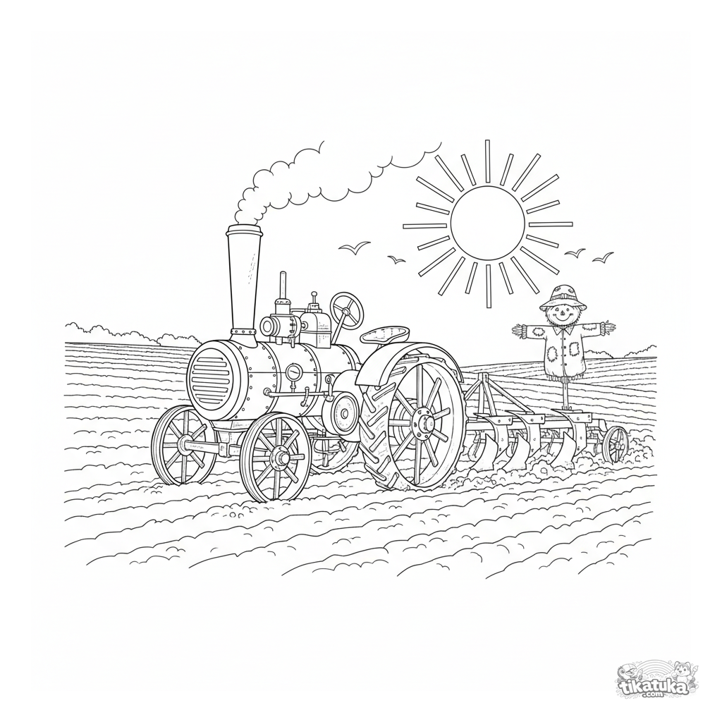 Tractor de Vapor Antiguo Arando