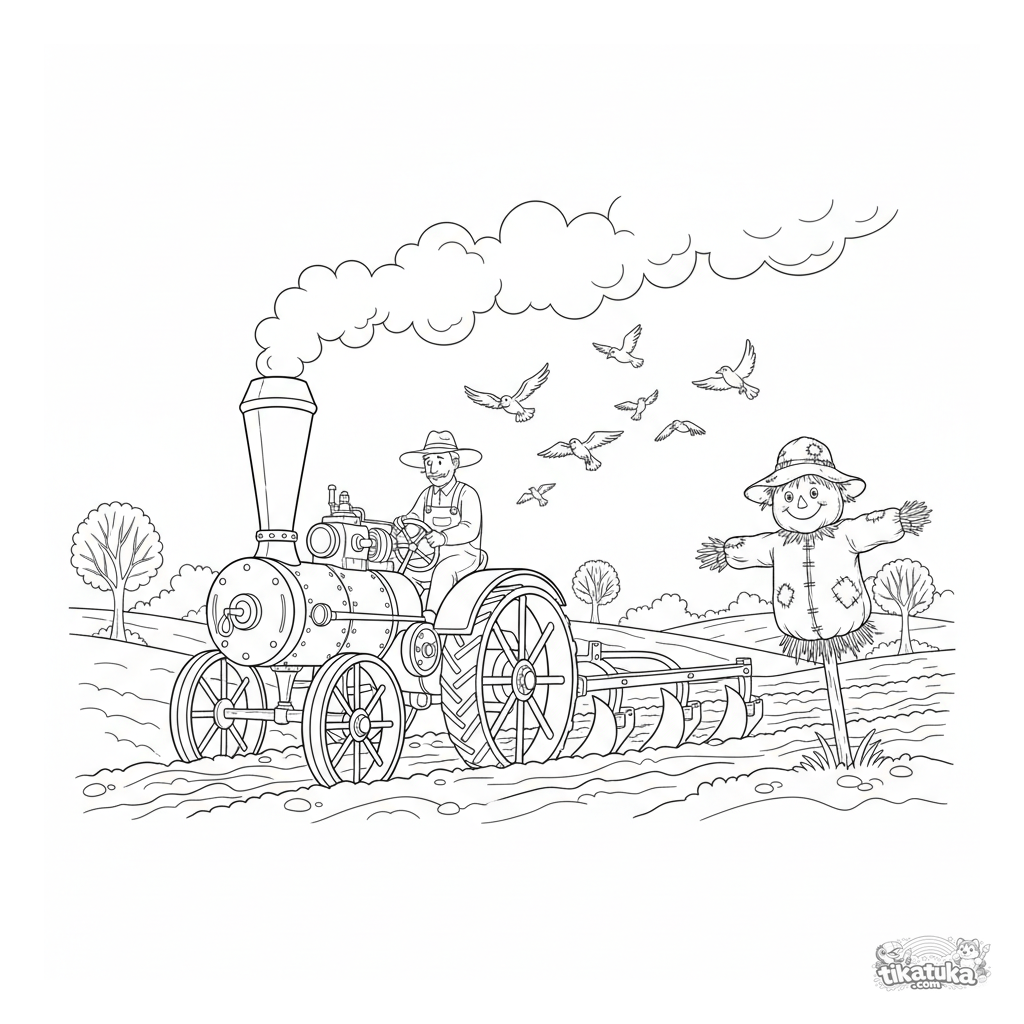 Tractor de Vapor Vintage Arando Campo