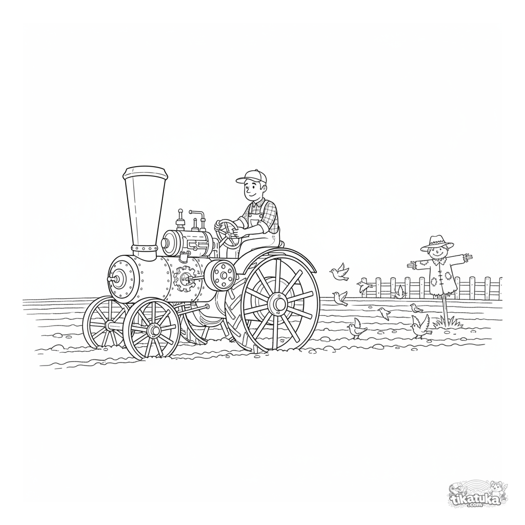 Tractor de Vapor Antiguo Arando