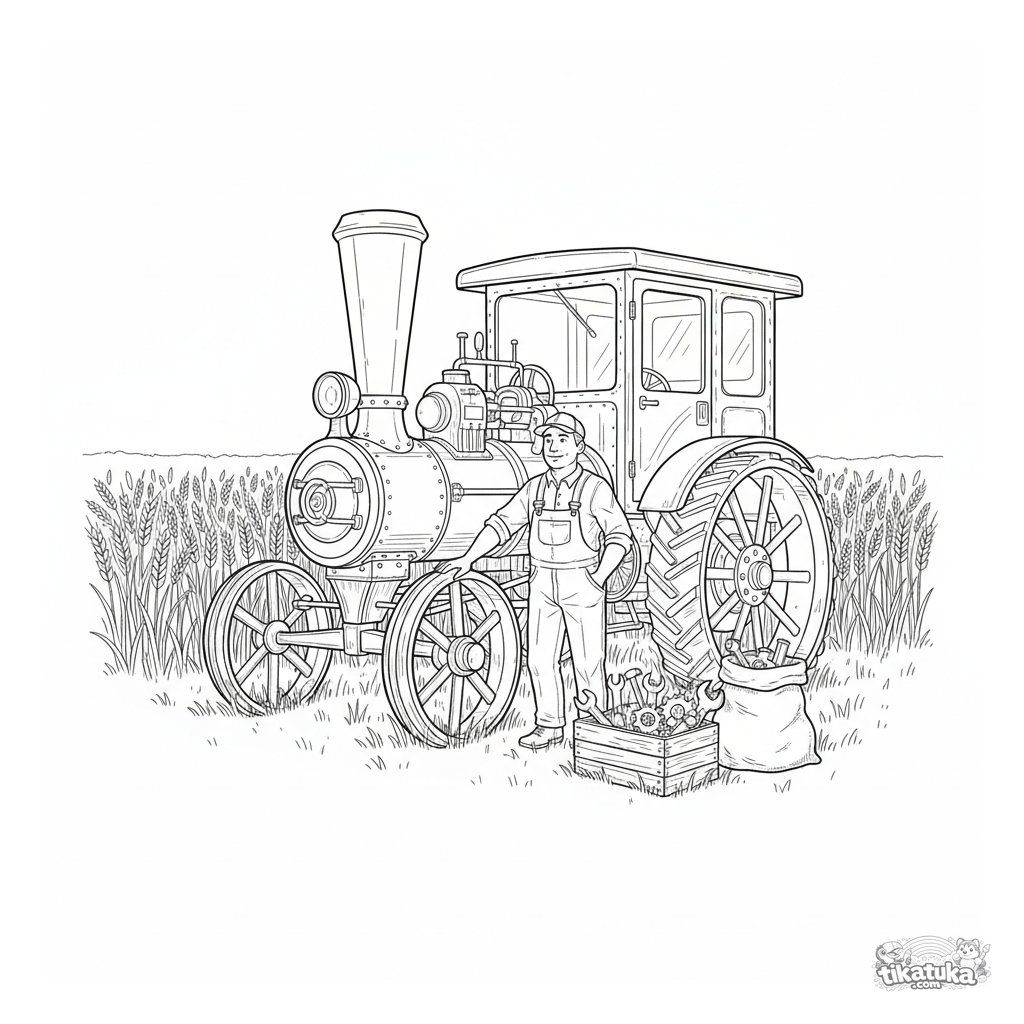 Tractor de Vapor Vintage en Campo de Trigo